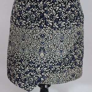 H&M Black, Cream, & Blue Floral Faux Wrap Skirt